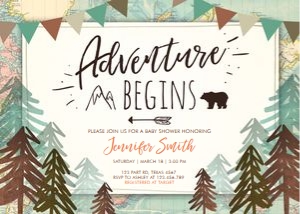 Baby Shower Invitations Adventure Begins Brown Woods: Baby Shower Invitations Adventure Begins Brown Woods