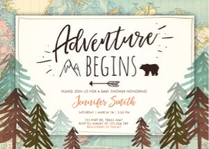 Baby Shower Invitations Adventure Begins Woods: Baby Shower Invitations Adventure Begins Woods