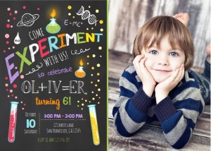Birthday Invitation Science Boy with photo design preview