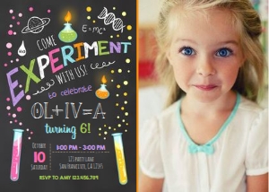 Birthday Invitation Science Girl with photo design preview