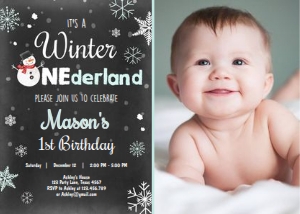 Birthday Invitation Onederland Snowman Mint - with photo: Birthday Invitation Onederland Snowman Mint - with photo