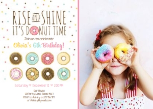Birthday Invitation Rise and Shine Its Donut Time White Photo design preview