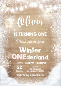 Birthday Invitation Winter Onederland Wood design preview