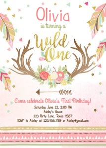 Birthday Invitation Wild One Antlers White design preview
