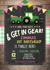 Birthday Invitation Tractor Pink design preview
