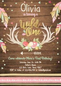 Birthday Invitation Wild One Antlers Wood design preview