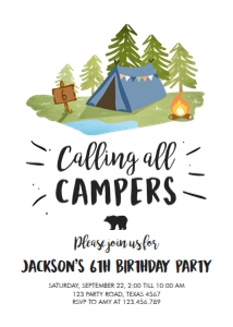 Birthday Invitation Camping Blue design preview