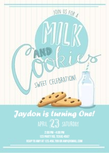 Birthday Invitation Milk and Cookies Blue design preview