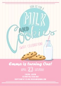 Birthday Invitation Milk and Cookies Pink design preview