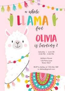 Birthday Invitation Llama Fun Pink design preview