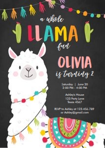 Birthday Invitation Llama Fun Chalk design preview