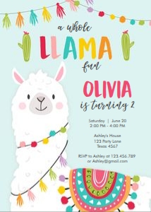 Birthday Invitation Llama Fun Blue design preview