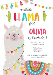 Birthday Invitation Llama Fun White design preview