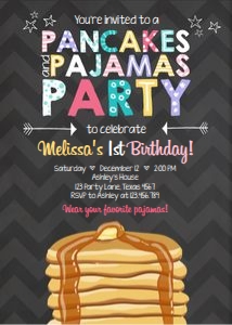Birthday Invitation Pancakes and Pajamas Chevron Girl design preview