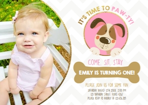 Birthday Invitation Puppy Dog Pink Gold - With Photo design preview