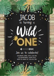 Birthday Invitation Safari Wild One Wood Chalk design preview