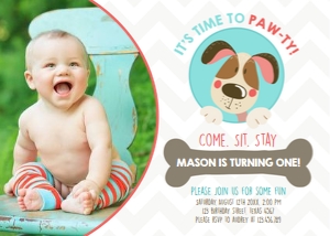 Birthday Invitation Puppy Dog Blue - With Photo design preview
