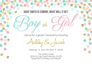 Gender Reveal Invitation Confetti White Horizontal design preview