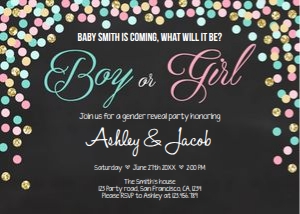 Gender Reveal Invitation Confetti Chalk Horizontal design preview