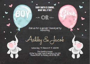 Gender Reveal invitation Elephant Chalk design preview