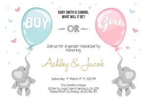 Gender Reveal invitation Elephant White design preview