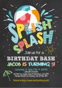 Birthday Invitation Splish Splash Pool Party Boy design preview