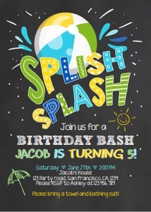 Birthday Invitation Splish Splash Pool Party Green Boy design preview
