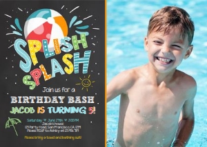 Birthday Invitation Splish Splash Pool Party Boy - With Photo design preview