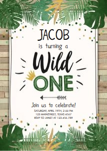 Birthday Invitation Safari Wild One No Animals Wood design preview