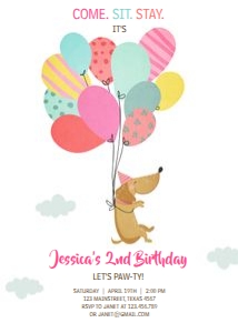 Birthday Invitation Paw-Ty Puppy Dog Pink design preview