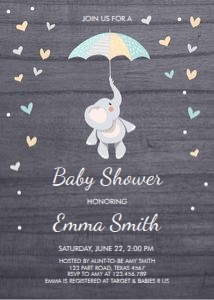 Baby Shower Invitation Elephant Grey Blue design preview
