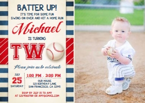 Birthday Invitation Baseball Two with photo design preview
