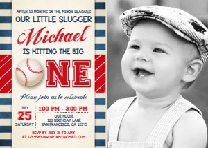 Birthday Invitation Baseball One with photo design preview