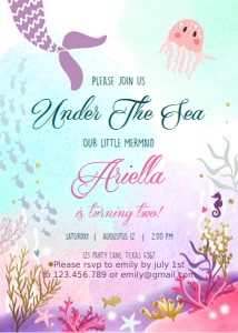 Birthday Invitation Mermaid Under The Sea design preview
