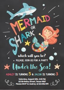 Birthday Invitation Mermaid or Shark Under the Sea design preview