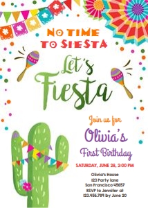 Birthday Invitation Let's Fiesta White design preview