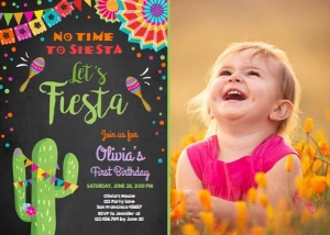 Birthday Invitation Let's Fiesta Chalk with photo design preview