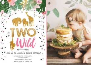 Birthday Invitation Two Wild Girl - With photo design preview