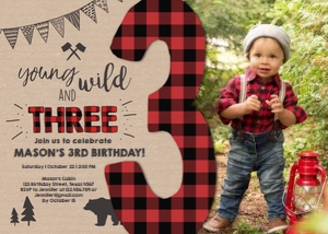 Birthday Invitation Lumberjack Young Wild and Three design preview