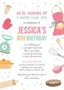 Birthday Invitation Cooking White design preview