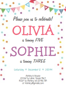 Birthday invitation Twin Confetti Vertical design preview