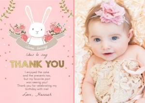 Thank you Card Bunny Pink - With photo design preview