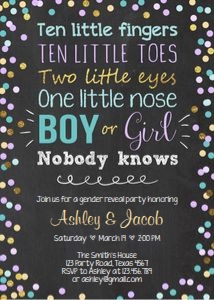 Gender Reveal Invitation Confetti Purple Blue design preview