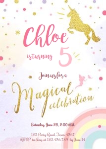 Birthday Invitation Unicorn Rainbow design preview