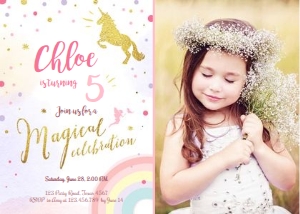 Birthday Invitation Unicorn Rainbow - With photo design preview