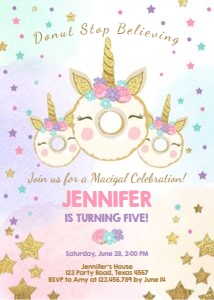 Birthday Invitation Unicorn Donut Stop Believing design preview