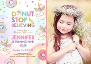 Birthday Invitation Unicorn Donut - With photo design preview