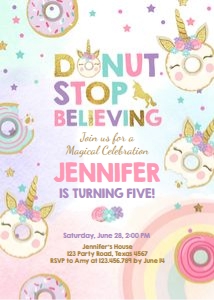 Birthday Invitation Unicorn Donut design preview