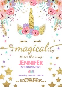 Birthday Invitation Magical Unicorn White design preview