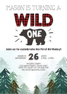 Birthday Invitation Lumberjack Wild One Forest design preview